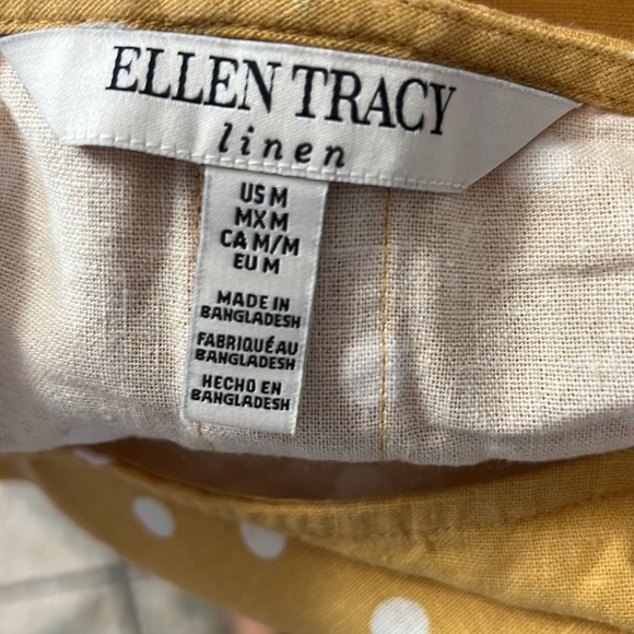 Ellen Tracy Women Yellow Polka dot Linen Blouse, size M, NWT - Picture 6 of 7